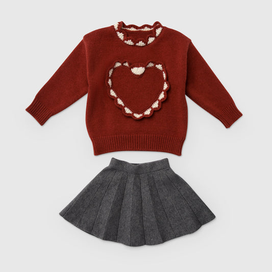 Heart Designed Knitwear Top & Bottom Set